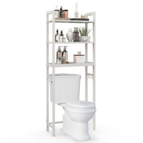 Over-The-Toilet Storage Shelf Space Saving Metal Bathroom Organizer Hooks (Color: White)