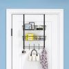 Over The Door Hooks Organizer Door Towel Rack Hanger 5 Hooks with 2 Metal Baskets for Bathroom Bedroom Kitchen Storage Shelf