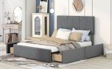 Queen Size Upholstery Platform Bed with Four Drawers on Two Sides, Adjustable Headboard