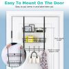 Over The Door Hooks Organizer Door Towel Rack Hanger 5 Hooks with 2 Metal Baskets for Bathroom Bedroom Kitchen Storage Shelf