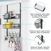 Over The Door Hooks Organizer Door Towel Rack Hanger 5 Hooks with 2 Metal Baskets for Bathroom Bedroom Kitchen Storage Shelf